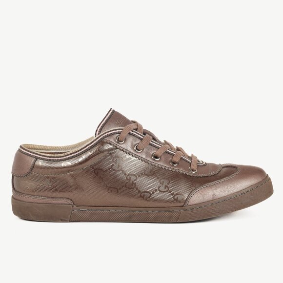 Gucci New Mauve GG Imprime & Miro Soft Metallic Leather Sneakers - Picture 1 of 12